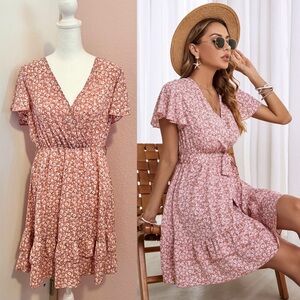 Ditsy Floral Print Faux Wrap Dress